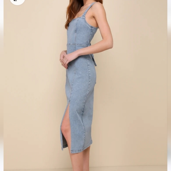 Trendy Inspiration Light Wash Lace-Up Denim Midi Dress size XL - Picture 2 of 4